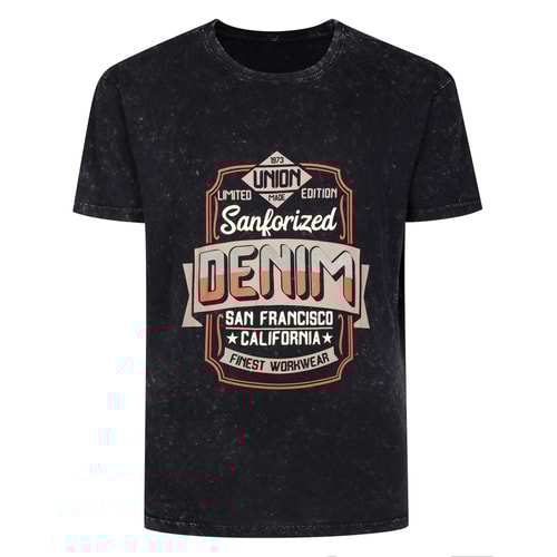 Bigdude Finest Workwear Print Acid Wash Short Sleeve T-Shirt Tall Washed Black